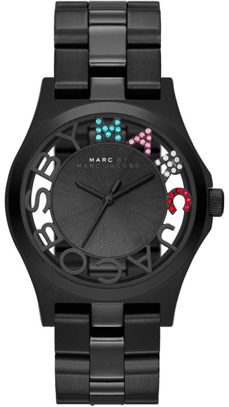 Buy Shop Marc Jacobs Henry Skeleton Black Dial Black Steel Strap Watch for Women - MBM3265 USA Online