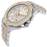 Michael Kors Lennox Pave Crystals Chronograph White Dial Two Tone Steel Strap Watch for Men - MK9150