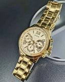 Guess Sunrise Chronograph Gold Dial Gold Steel Strap Watch For Women - W0330L1