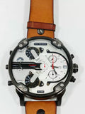 Diesel Mr. Daddy 2.0 Chronograph Silver Dial Brown Leather Strap Watch For Men - DZ7394