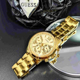 Guess Sunrise Chronograph Gold Dial Gold Steel Strap Watch For Women - W0330L1