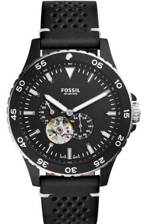 Buy Shop Fossil Crewmaster Sports Automatic Black Dial Black Leather Strap Watch for Men - ME3148 USA Online
