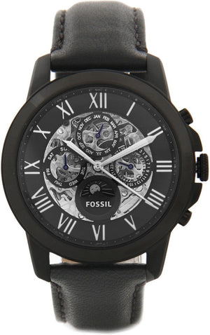 Buy Shop Fossil Grant Automatic Black Dial Black Leather Strap Watch for Men - ME3028 USA Online