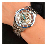 Buy Shop Fossil Townsman Automatic Skeleton Silver Dial Silver Steel Strap Watch for Men - ME3044 USA Online
