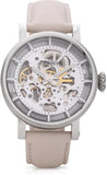 Buy Shop Fossil Boyfriend Automatic Skeleton Silver Dial White Leather Strap Watch for Women - ME3069 USA Online