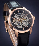 Buy Shop Fossil Townsman Automatic Skeleton Black Dial Black Leather Strap Watch for Men - ME3084 USA Online