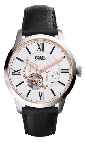 Buy Shop Fossil Townsman Automatic White Dial Black Leather Strap Watch for Men - ME3104 USA Online