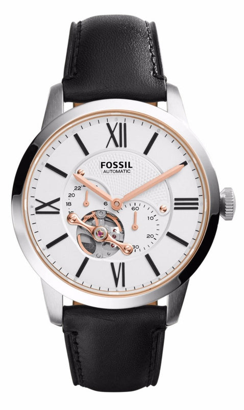 Buy Shop Fossil Townsman Automatic White Dial Black Leather Strap Watch for Men - ME3104 USA Online