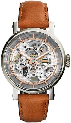 Buy Shop Fossil Boyfriend Automatic Skeleton Silver Dial Brown Leather Strap Watch for Women - ME3109 USA Online