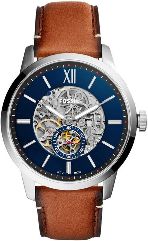 Buy Shop Fossil Townsman Automatic Skeleton Blue Dial Brown Leather Strap Watch for Men - ME3154 USA Online