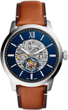 Buy Shop Fossil Townsman Automatic Skeleton Blue Dial Brown Leather Strap Watch for Men - ME3154 USA Online