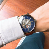 Buy Shop Fossil Townsman Automatic Skeleton Blue Dial Brown Leather Strap Watch for Men - ME3154 USA Online