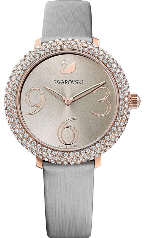 Buy Shop Swarovski Crystal Frost Grey Dial Grey Leather Strap Watch for Women - 5484067 USA Online