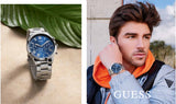 Buy Shop Guess Hendrix Chronograph Blue Dial Silver Steel Strap Watch for Men - W1309G1 USA Online