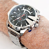 Buy Shop Diesel Mega Chief Chronograph Black Dial Silver Steel Strap Watch For Men - DZ4308 USA Online
