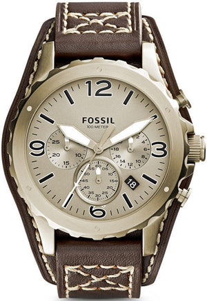 Buy Shop Fossil Nate Chronograph Gold Dial Brown Leather Strap Watch for Men - JR1495 USA Online