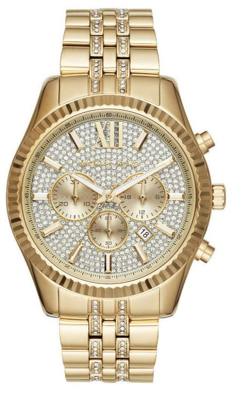Buy Shop Michael Kors Lexington Chronograph Gold Dial Gold Steel Strap Watch For Men - MK8579 USA Online