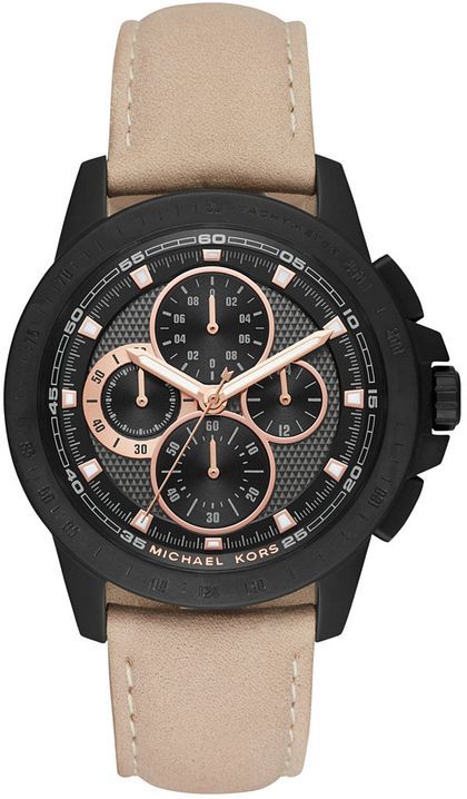 Buy Shop Michael Kors Ryker Chronograph Black Dial Beige Leather Strap Watch For Men - MK8520 USA Online