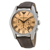 Emporio Armani Valente Chronograph Amber Dial Brown Leather Strap Watch For Men - AR1634