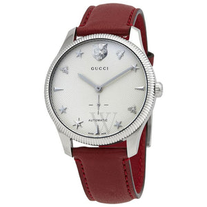Buy Shop Gucci G Timeless Automatic Silver Dial Red Leather Strap Watch For Men - YA126346 USA Online