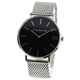 Coach Charles Black Dial Silver Mesh Bracelet Watch for Men - 14602144