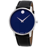 Buy Shop Movado Museum Blue Dial Black Leather Strap Watch For Men - 607013 USA Online