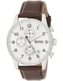 Hugo Boss Navigator White Dial Brown Leather Strap Watch for Men - 1513495