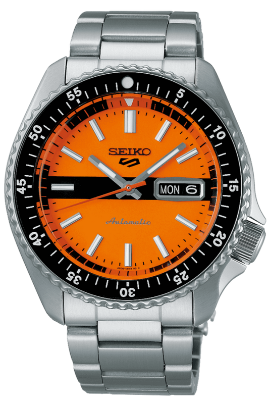 Buy Shop Seiko 5 Sports Double Hurricane Retro Orange Dial Silver Steel Strap Watch For Men - SRPK11K1 USA Online