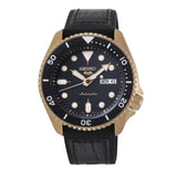 Seiko 5 Sport SKX Automatic Black Dial Black Leather Strap Watch For Men - SRPD76K1