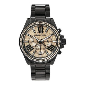 Buy Shop Michael Kors Wren Chronograph Gold Diamonds Dial Black Steel Strap Watch for Women - MK5879 USA Online