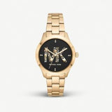 Buy Shop Michael Kors Runway Quartz Black Dial Gold Steel Strap Watch For Women - MK6682 USA Online