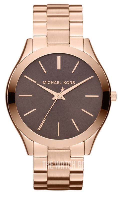 Buy Shop Michael Kors Slim Runway Brown Dial Rose Gold Stainless Steel Strap Watch for Women - MK3181 USA Online