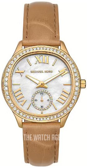Buy Shop Michael Kors Sage Three-Hand Mother of Pearl White Dial Brown Leather Strap Watch for Women - MK4819 USA Online