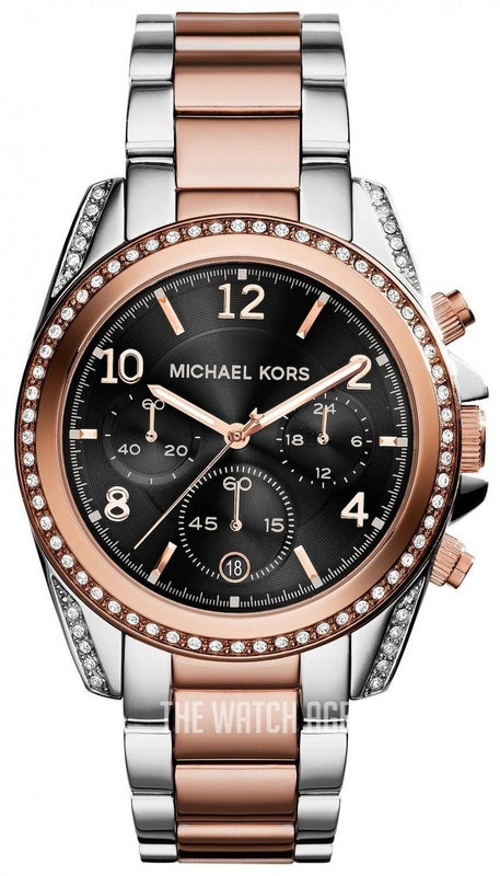 Buy Shop Michael Kors Blair Chronograph Black Dial Two Tone Steel Strap Watch For Women - MK6093 USA Online