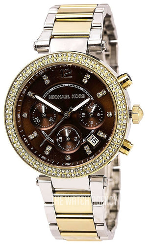 Buy Shop Michael Kors Parker Chronograph Brown Dial Two Tone Steel Strap Watch for Women - MK6118 USA Online
