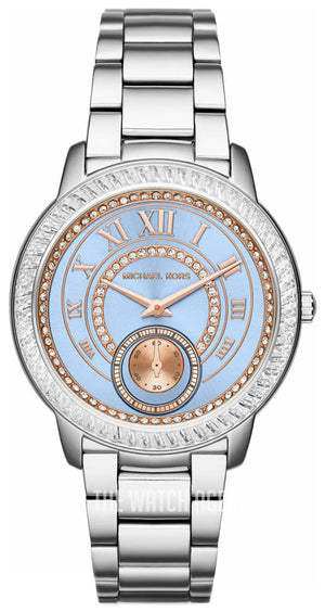 Buy Shop Michael Kors Madelyn Quartz Blue Dial Silver Steel Strap Watch For Women - MK6286 USA Online