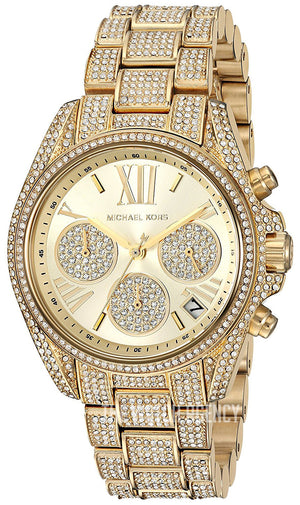 Buy Shop Michael Kors Mini Bradshaw Crystals Gold Dial Gold Steel Strap Watch For Women - MK6494 USA Online