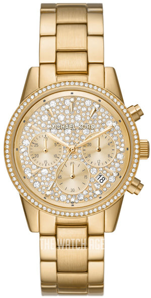 Buy Shop Michael Kors Ritz Chronograph Gold Dial Gold Steel Strap Watch For Women - MK7310 USA Online