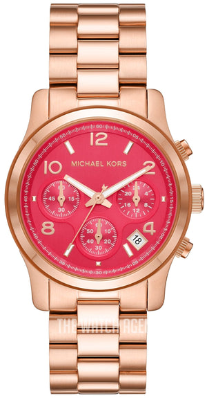 Buy Shop Michael Kors Runway Chronograph Pink Dial Rose Gold Steel Strap Watch For Women - MK7352 USA Online