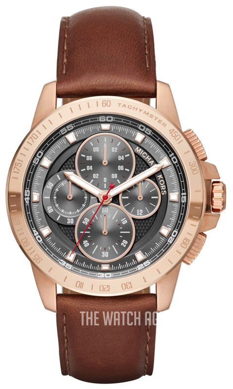 Buy Shop Michael Kors Ryker Analog Gray Dial Brown Leather Strap Watch For Men - MK8519 USA Online
