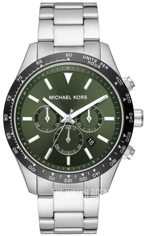 Buy Shop Michael Kors Layton Chronograph Green Dial Silver Steel Strap Watch For Men - MK8912 USA Online