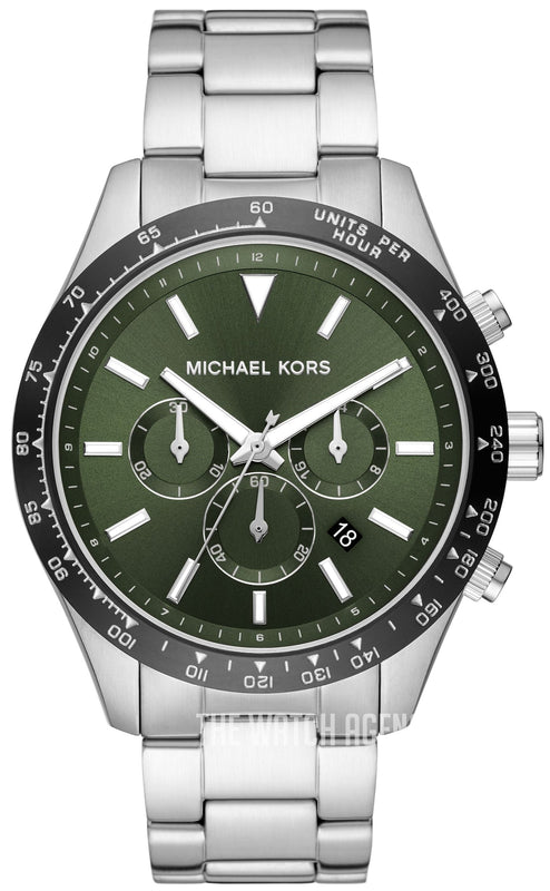Buy Shop Michael Kors Layton Chronograph Green Dial Silver Steel Strap Watch For Men - MK8912 USA Online