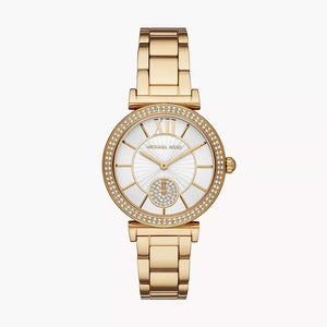 Buy Shop Michael Kors Abbey Three-Hand Analog White Dial Gold Steel Strap Watch for Women - MK4615 USA Online
