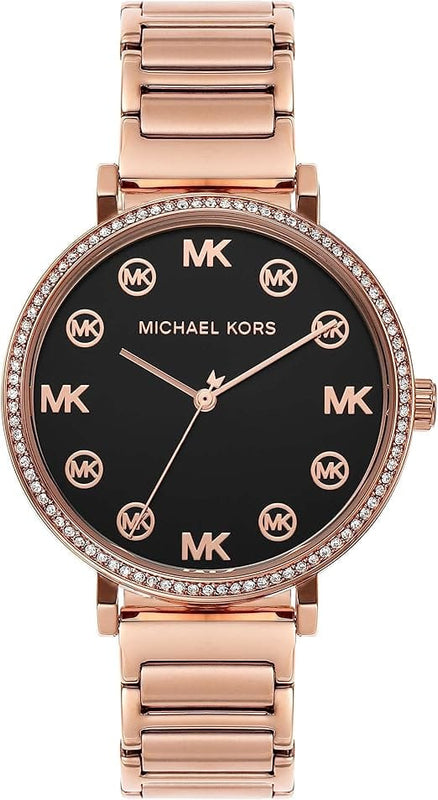 Buy Shop Michael Kors Addyson Quartz Black Dial Gold Steel Strap Watch for Women - MK7416 USA Online