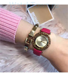 Buy Shop Michael Kors Averi Gold Dial Pink Leather Strap Watch for Women - MK2525 USA Online