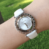 Buy Shop Michael Kors Averi Silver Dial White Leather Strap Watch for Women - MK2524 USA Online