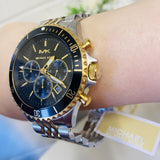 Michael Kors Bayville Chronograph Black Dial Two Tone Steel Strap Watch For Women - MK8872