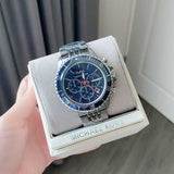 Buy Shop Michael Kors Bayville Chronograph Blue Dial Grey Steel Strap Watch For Men - MK8727 USA Online