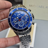 Buy Shop Michael Kors Bayville Chronograph Blue Dial Grey Steel Strap Watch For Men - MK8727 USA Online