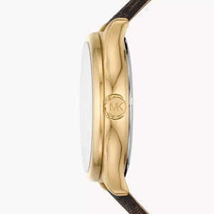 Buy Shop Michael Kors Benning Three Hand Gold Dial Brown Leather Strap Watch For Men - MK8931 USA Online